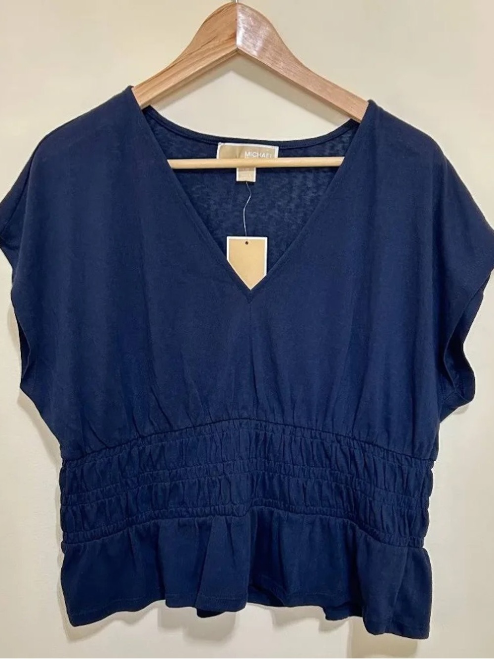 Michael Kors Navy V-Neck Short Sleeve Peplum Tunic